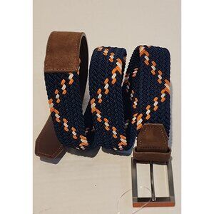 ROBERT GRAHAM size 40 Mens Blue Brown Leather Suede Trim Braided Stretch belt